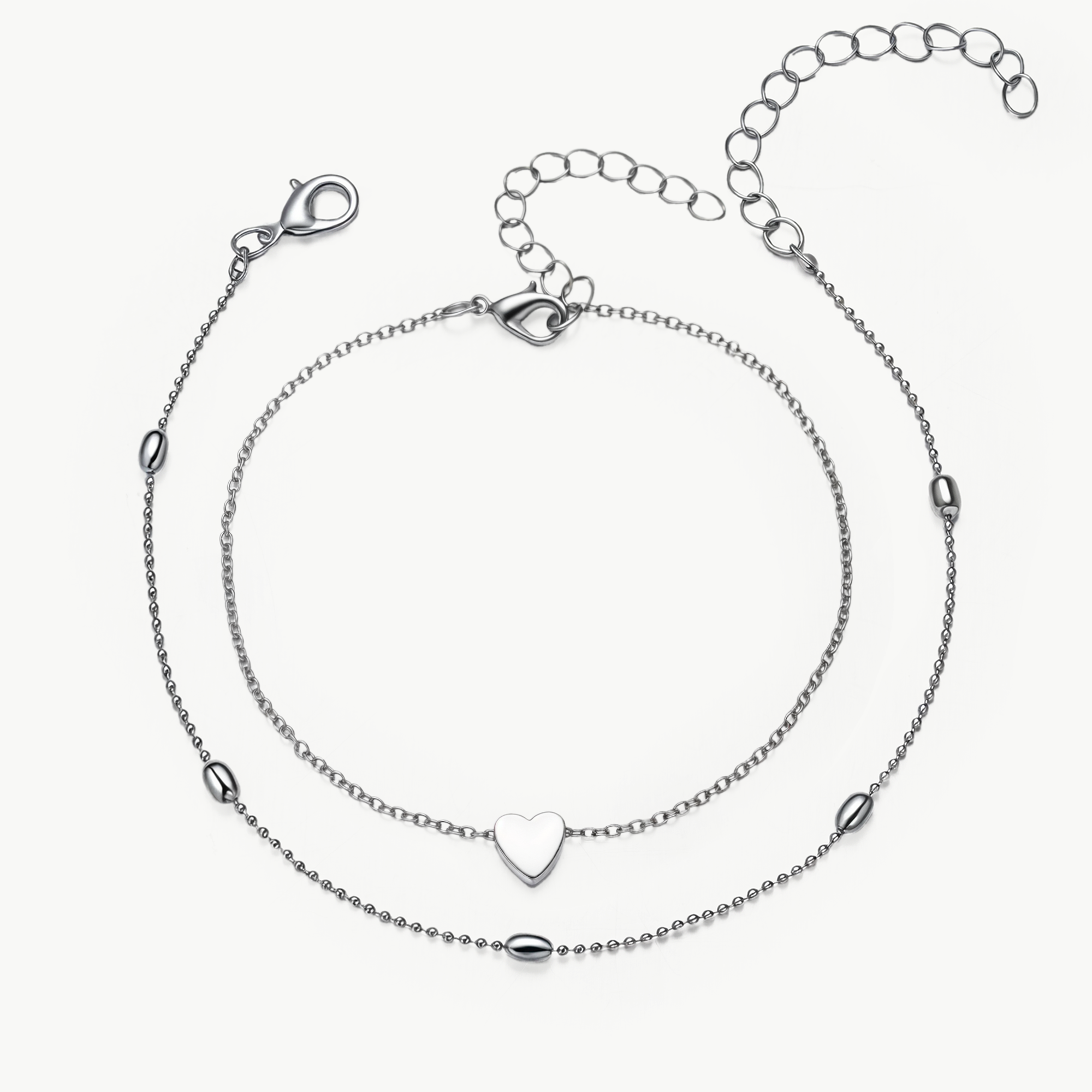 Beaded Heart Double Anklet - Victoria London