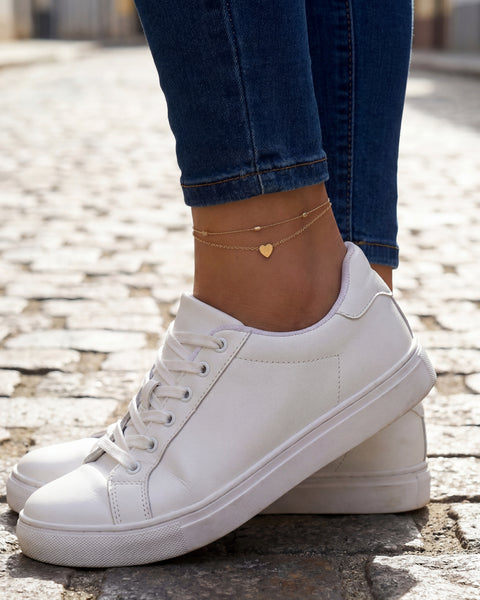 Beaded Heart Double Anklet