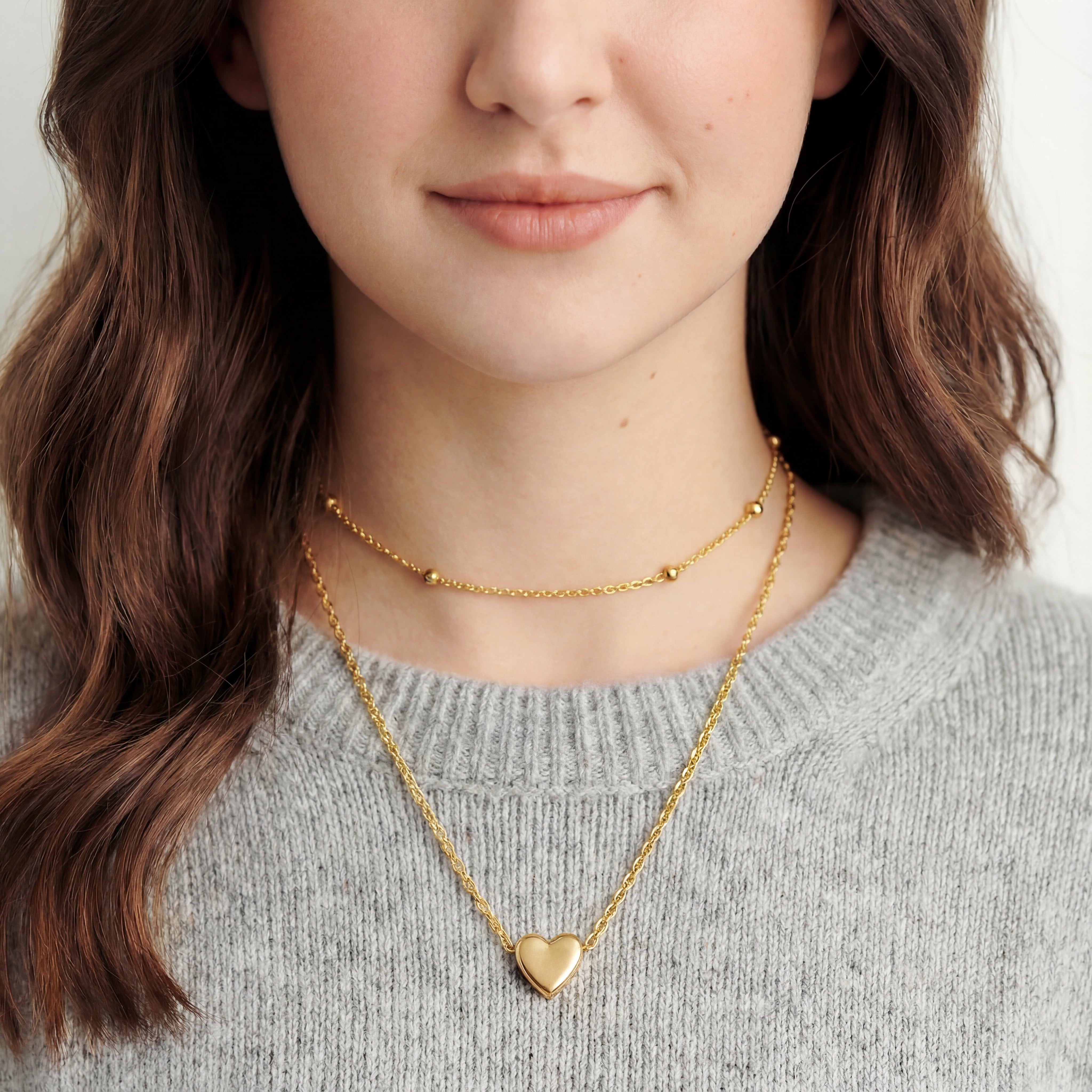 JEWLURE Collana Donna A Strati Con Ciondoli Disco/Cuore/Cerchio - Placcata Oro 18K