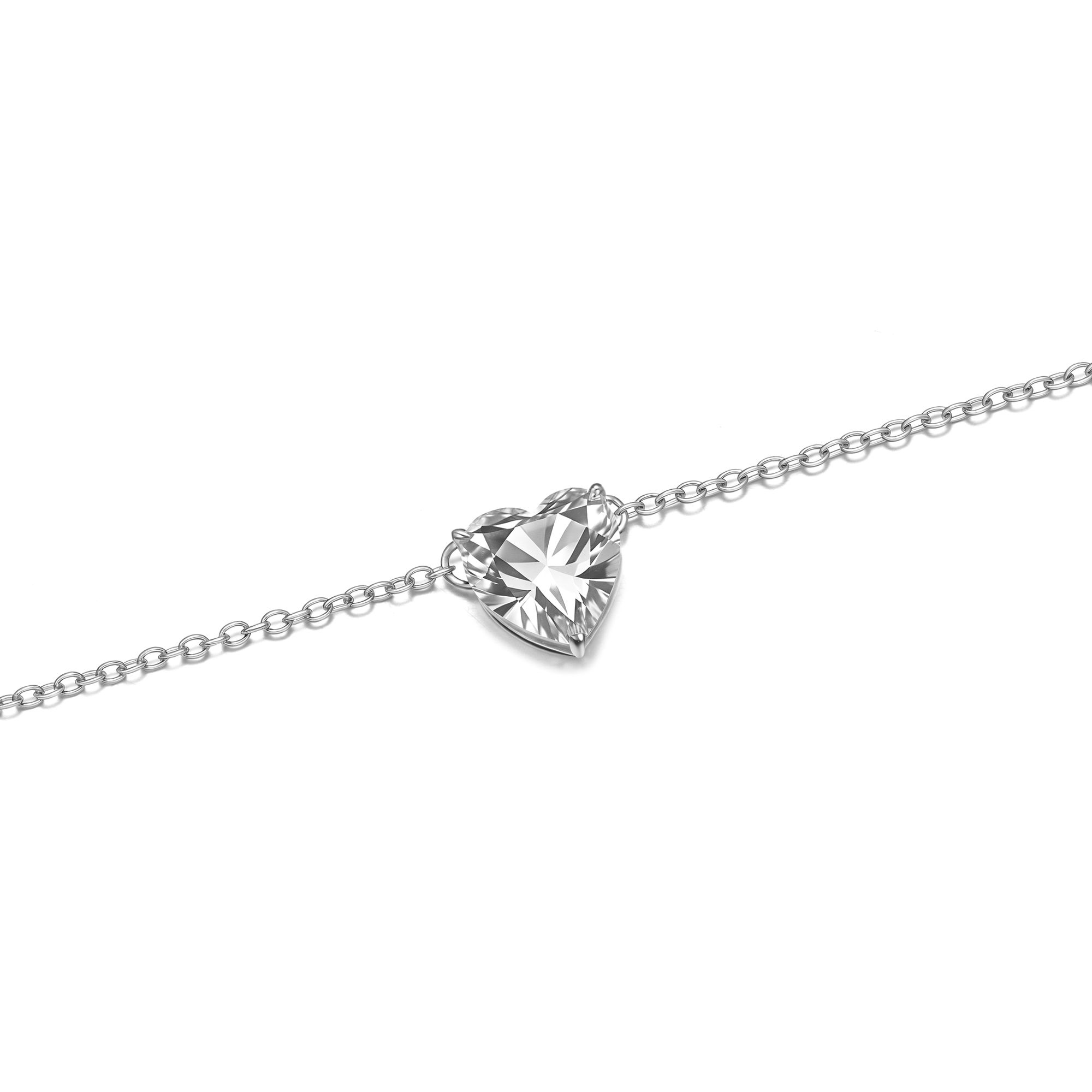 Sterling Silver Heart Choker Necklace With European Crystals – Adjustable 13" Chain + 3" Extender