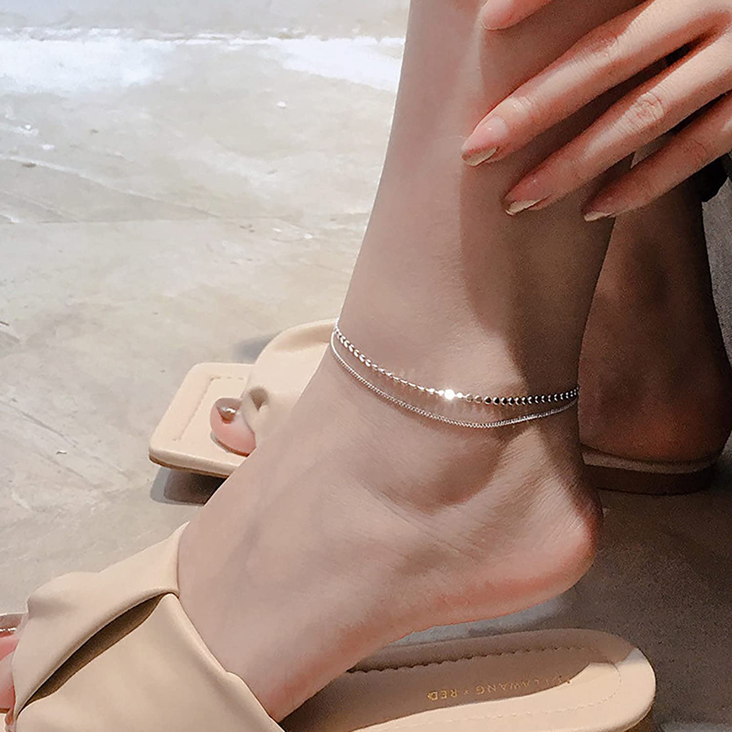 Victoria London Silver Beaded Duo Anklet