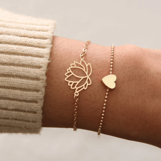 Victoria London Bracelet Gold Lotus Heart Double Bracelet