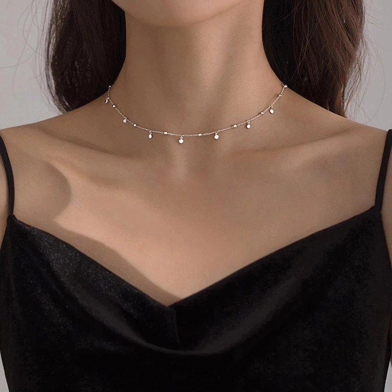 Victoria London Drop Disc Choker Necklace - Sterling Silver