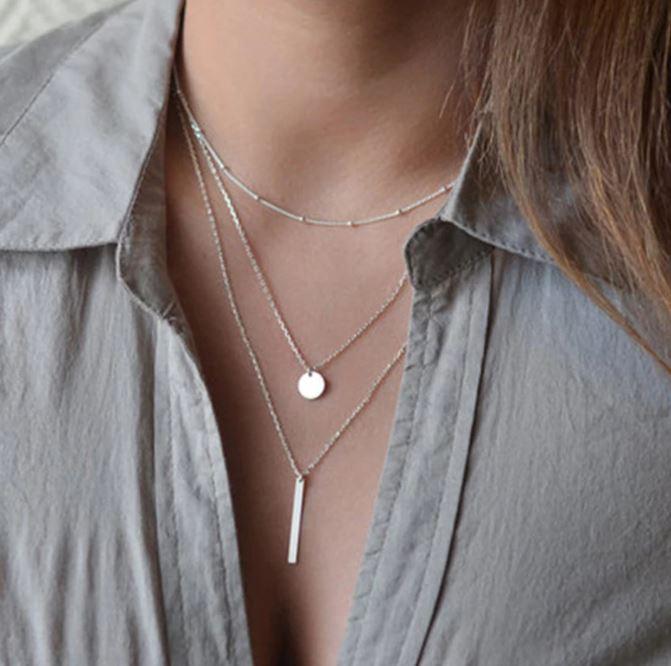 Victoria London Necklace Bar Drop Layered Necklace