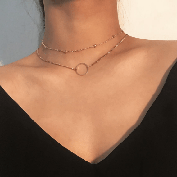 Victoria London Necklace Double Layer Circle Choker