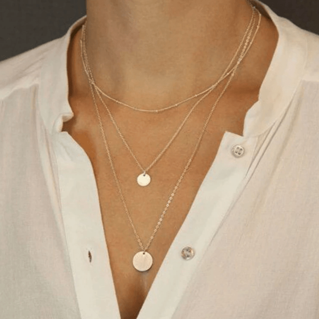 Sterling Silver Layered Disc Necklace Set Victoria London